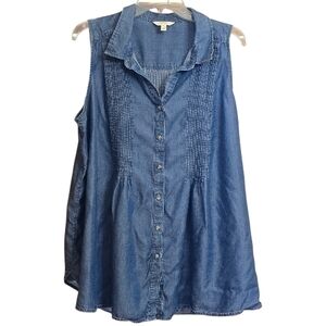 Terra & Sky Denim Blue Sleeveless Blouse Sz 1X